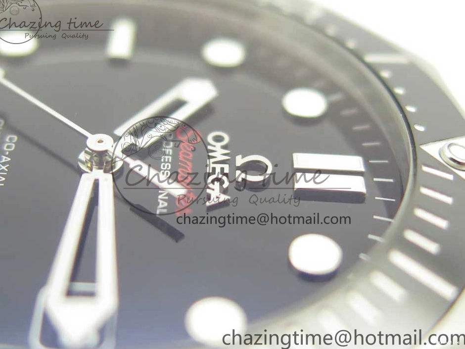 0227 HighQuality Seamaster 300M Chronometer SS Black OMF 1:1 Best Edition on SS Bracelet A2824 (Black Balance Wheel) V 7954